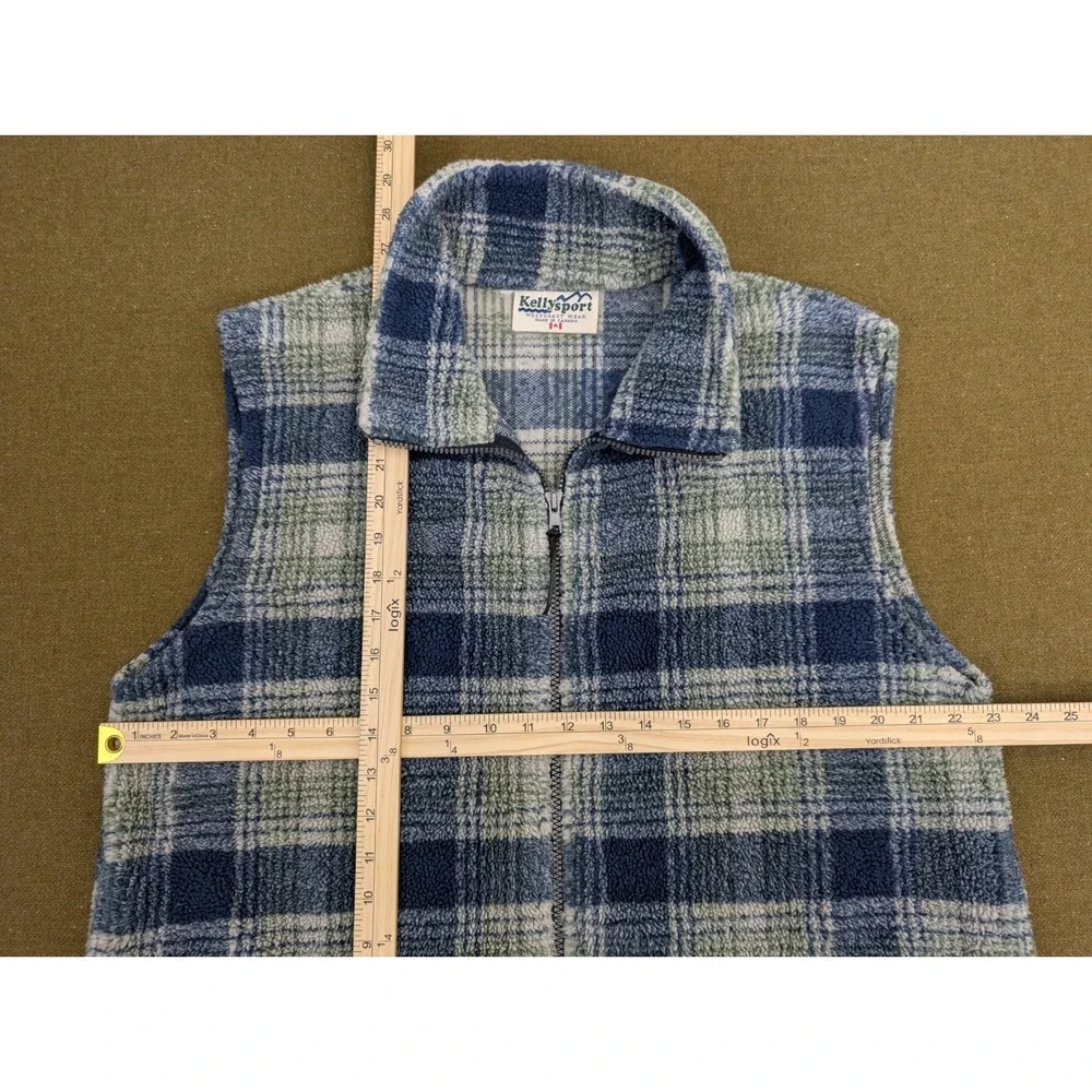 Vintage 90s Kelly Sport Men's Large Plaid Fleece Vest Jacket Zip Up Canada -read